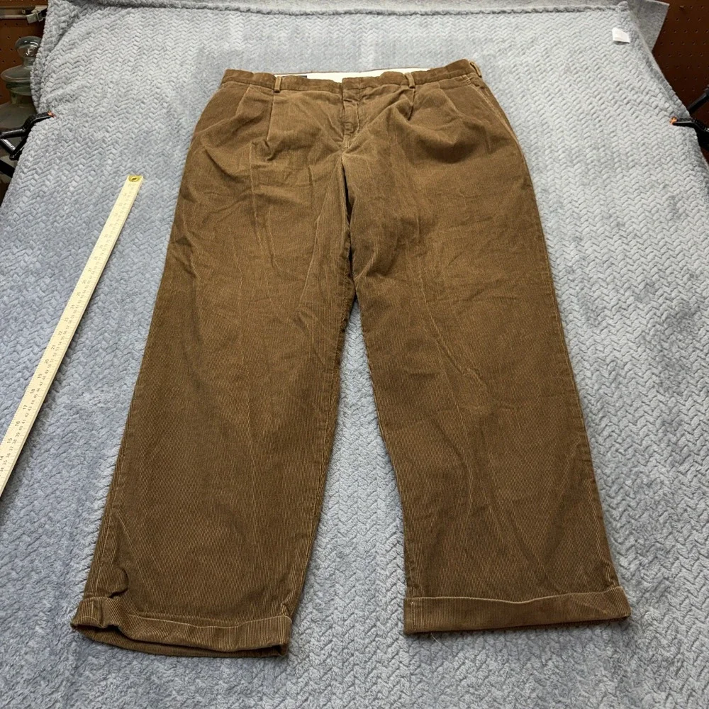 Lands' End Corduroy Pants‎ Mens 38x29 Brown Pleated Cuffed Wide Leg